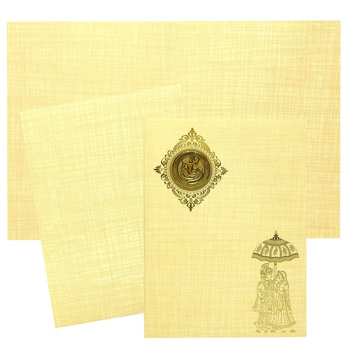 Were all about challenging the status quo and creating something truly extraordinary. This invitation card features a gold foiling print at the top left corner with a round embossed Ganesha.
