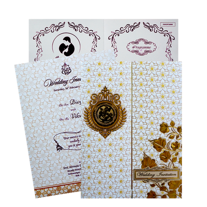 White Floral Embossed Door Invitation Card-King of Cards