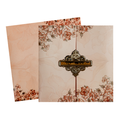Peach Floral Door Wedding Card-KNSN6711P
