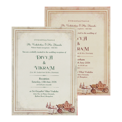 Beige Ganesha Floral Padded Wedding Card-KNPO9535C