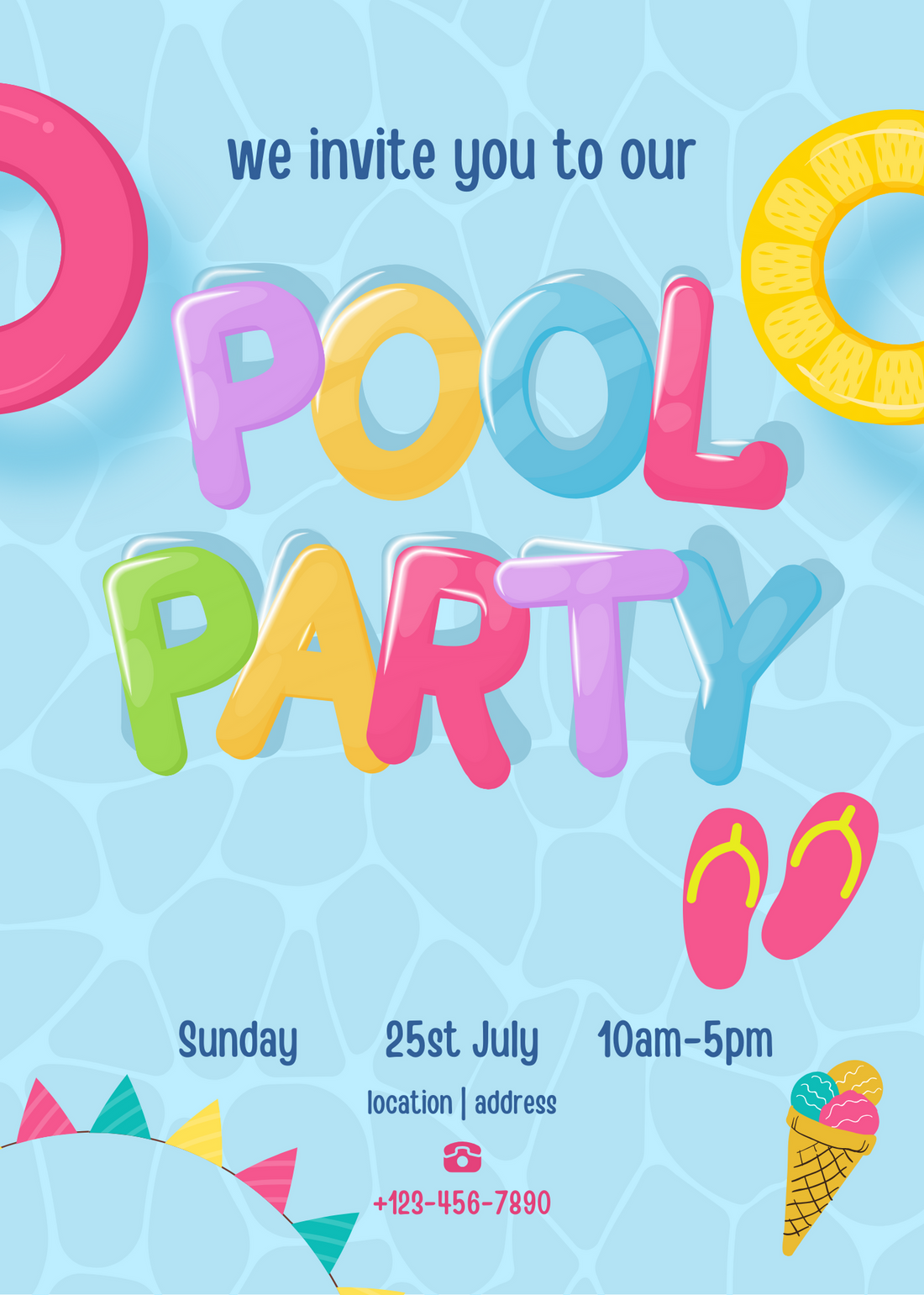 Light Blue Swing Ring Pool Party Invitation-AAPPI006