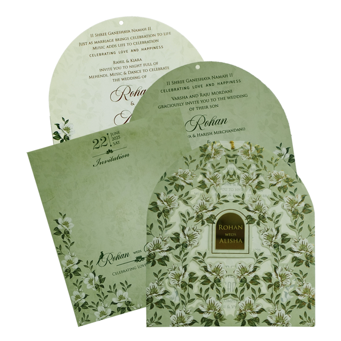 Green Floral Laser Cut Wedding Invitation-King of Cards