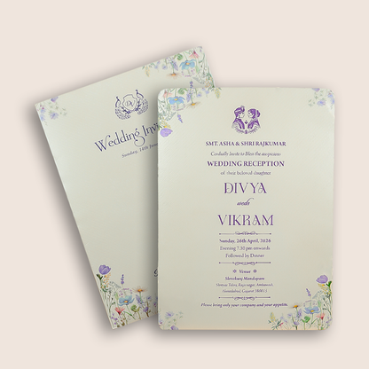 White Single Sheet Floral Wedding Card - KNM6001W