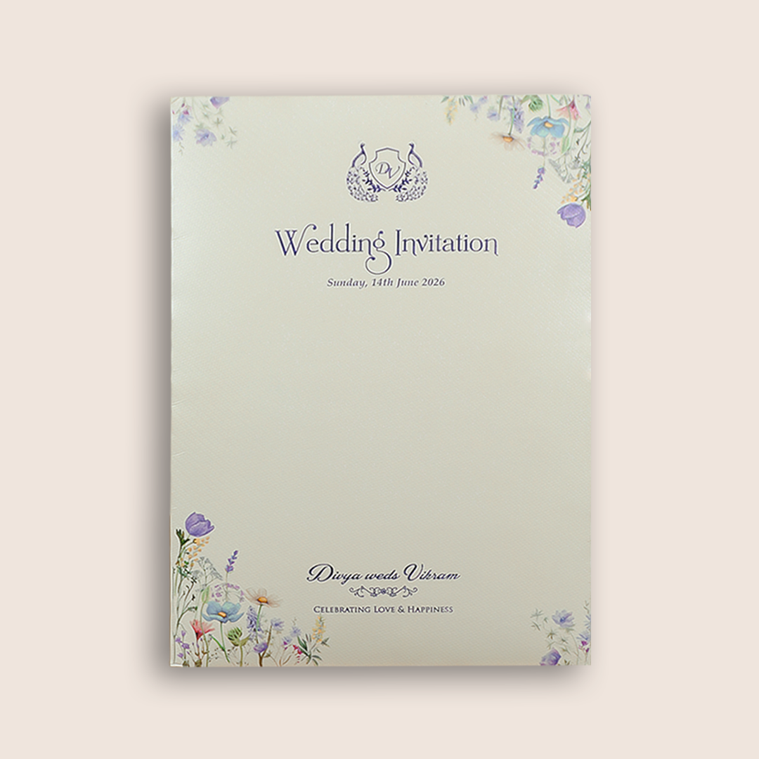 White Single Sheet Floral Wedding Card - KNM6001W