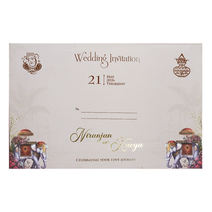 Palace Elephant Peacock Padded Wedding Card-KSH72230