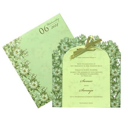 Olive green floral laser cut board invitation card-King of Cards