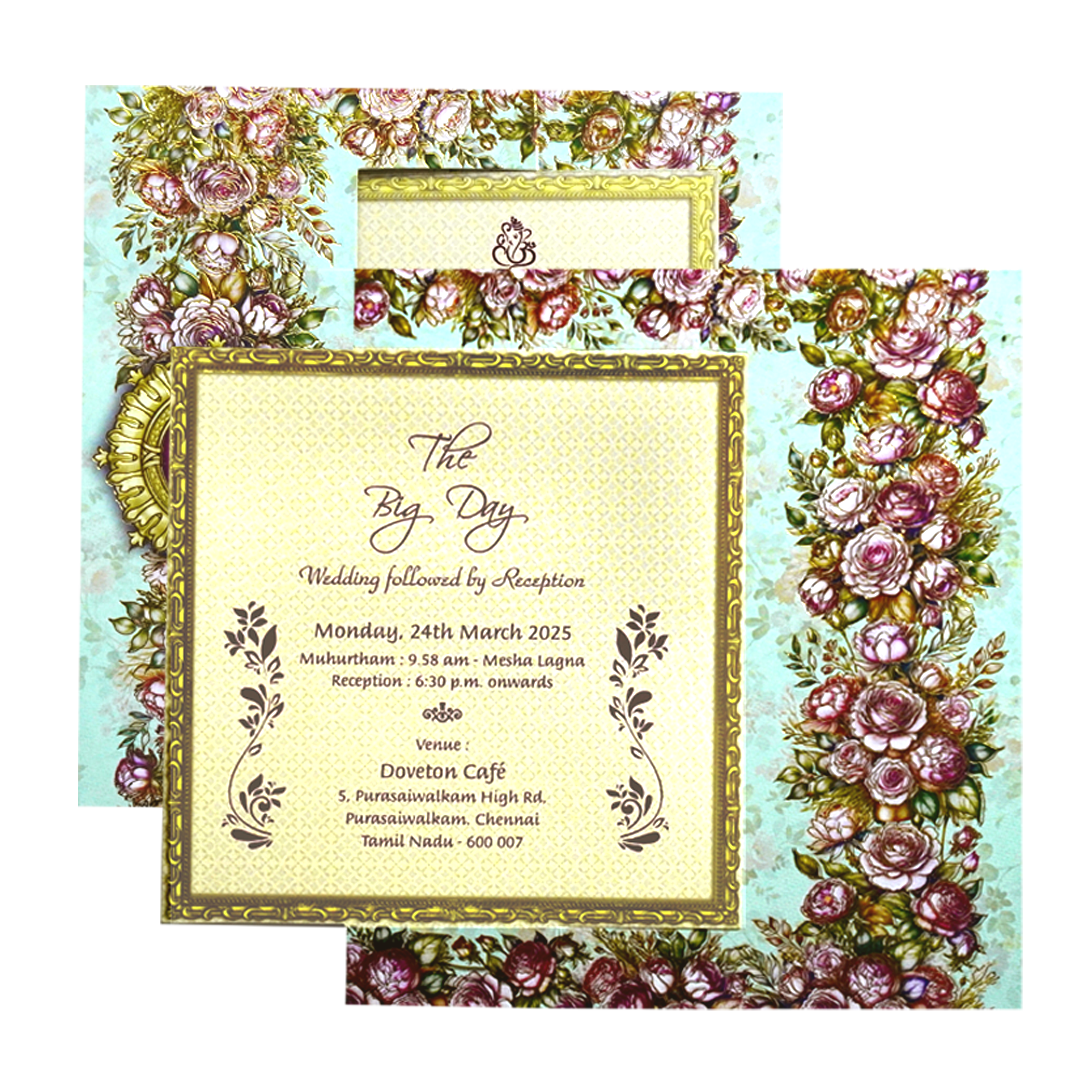 Blue Floral Rotating Wedding Invitation-King of Cards