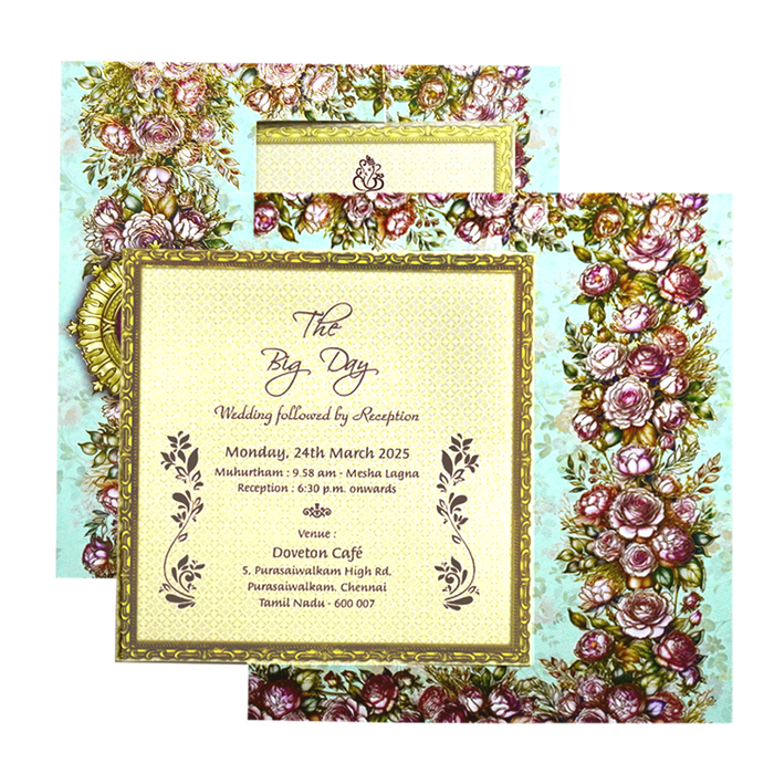 Blue Floral Rotating Wedding Invitation-King of Cards