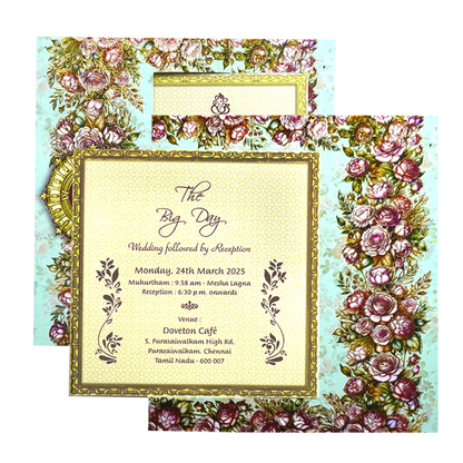 Blue Floral Rotating Wedding Invitation-King of Cards