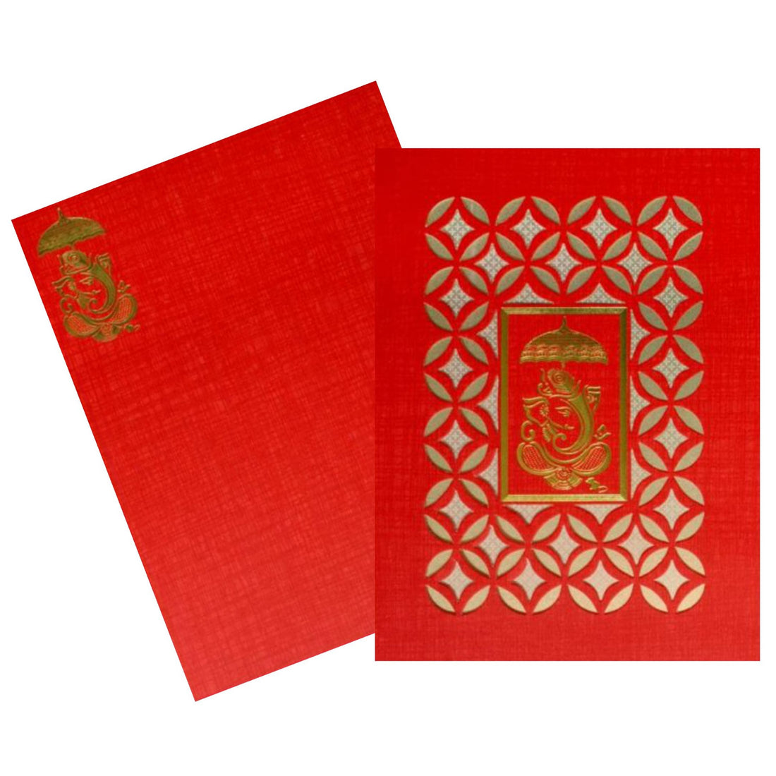 Royal Red Shading Ganesha Laser Cut Wedding Card-KNK50071