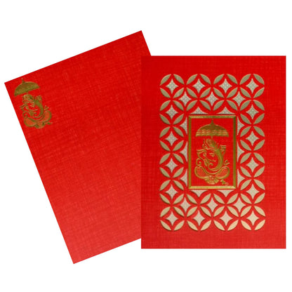 Royal Red Shading Ganesha Laser Cut Wedding Card-KNK50071