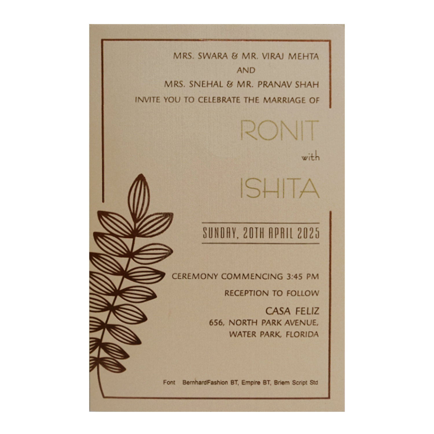 Peach Single Sheet Invitation Card-KRCS7212