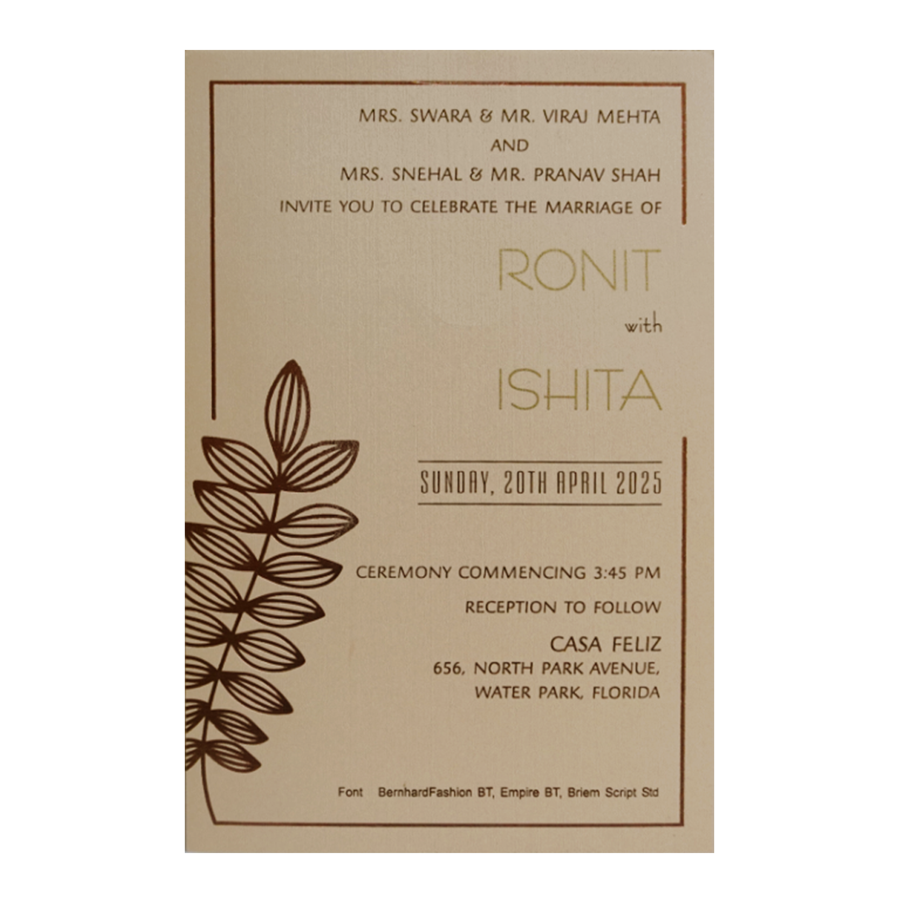Peach Single Sheet Invitation Card-KRCS7212