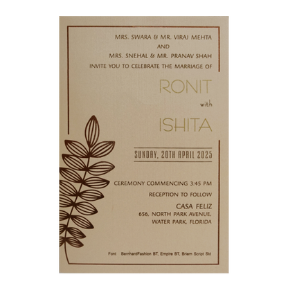 Peach Single Sheet Invitation Card-KRCS7212
