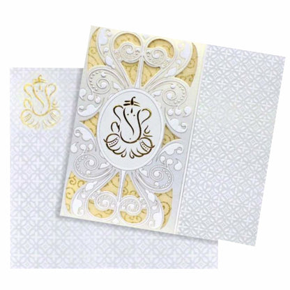 Fluoroscent Gold Colour With Ganesha Wedding Card -  KNK30641