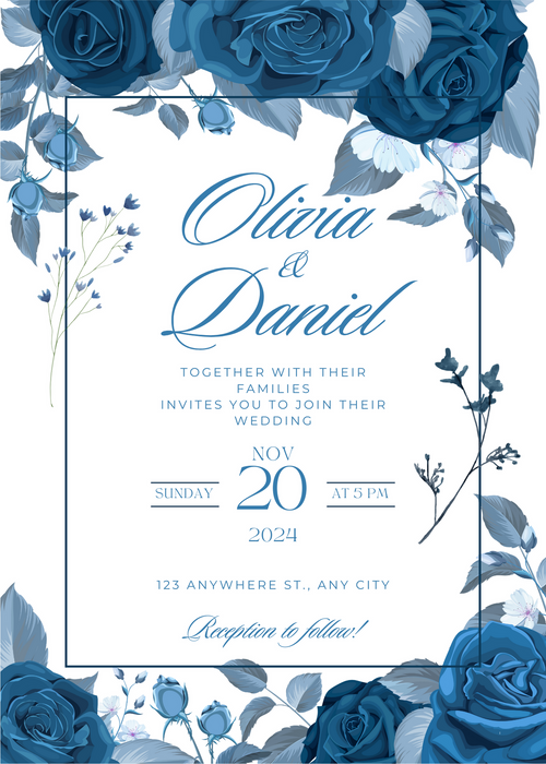 Blue Roses Custom Wedding Invitation-AACUW001