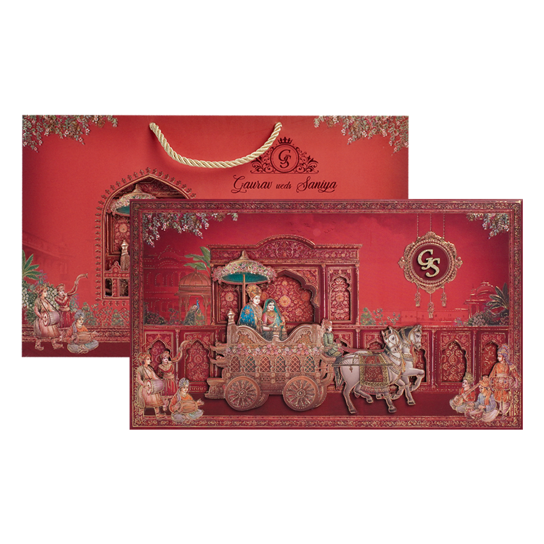 Red Procession Carriage Wedding Invitation Box -KSI64280