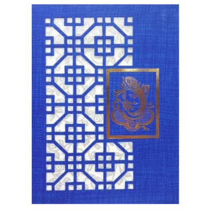 Dashing Blue Shading With Cut Design Ganesha Wedding Card-KNCW19BG
