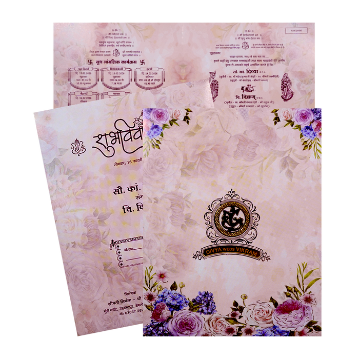 Cream Floral Gold Foiling With Nameplate Invitation Card-KNKJ1106