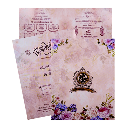 Cream Floral Gold Foiling With Nameplate Invitation Card-KNKJ1106