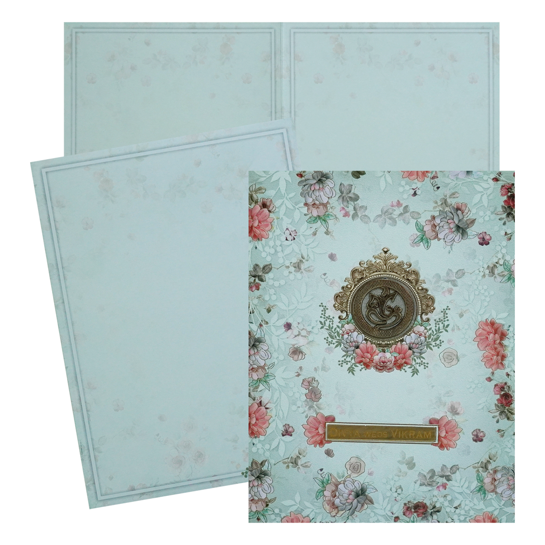 Green Floral Nameplate Box Invitation Card