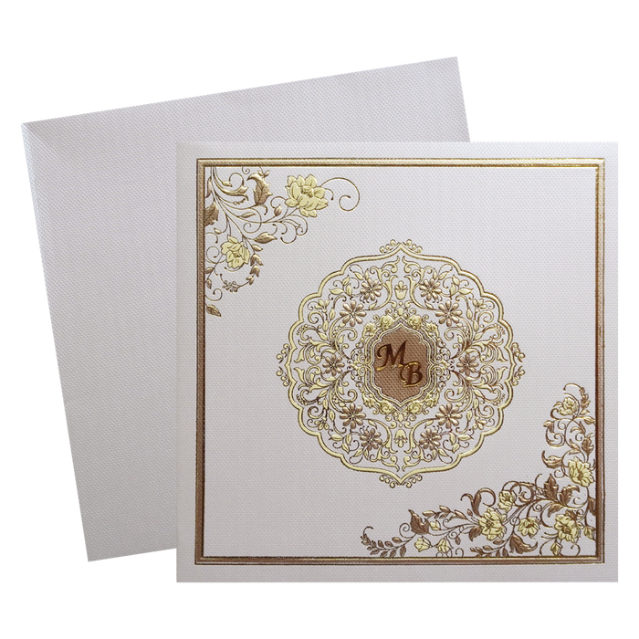 Ivory Golden Floral Wedding Card-King of Cards