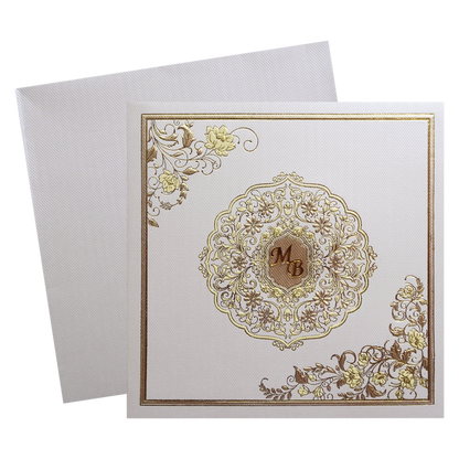 Ivory Golden Floral Wedding Card-King of Cards