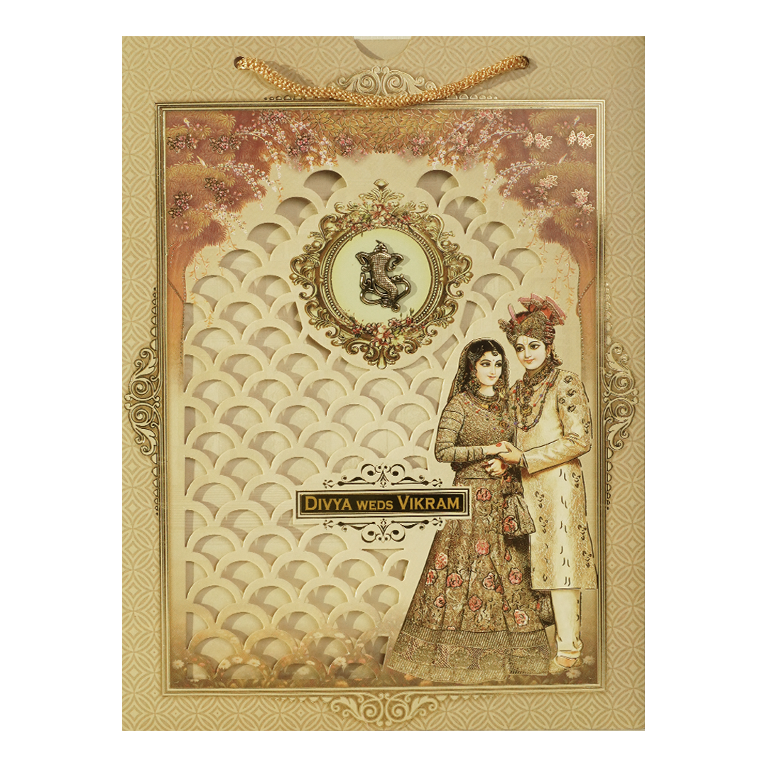 Gold Couple Bag Style Wedding Card-KNAS3104