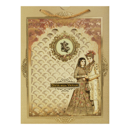 Gold Couple Bag Style Wedding Card-KNAS3104