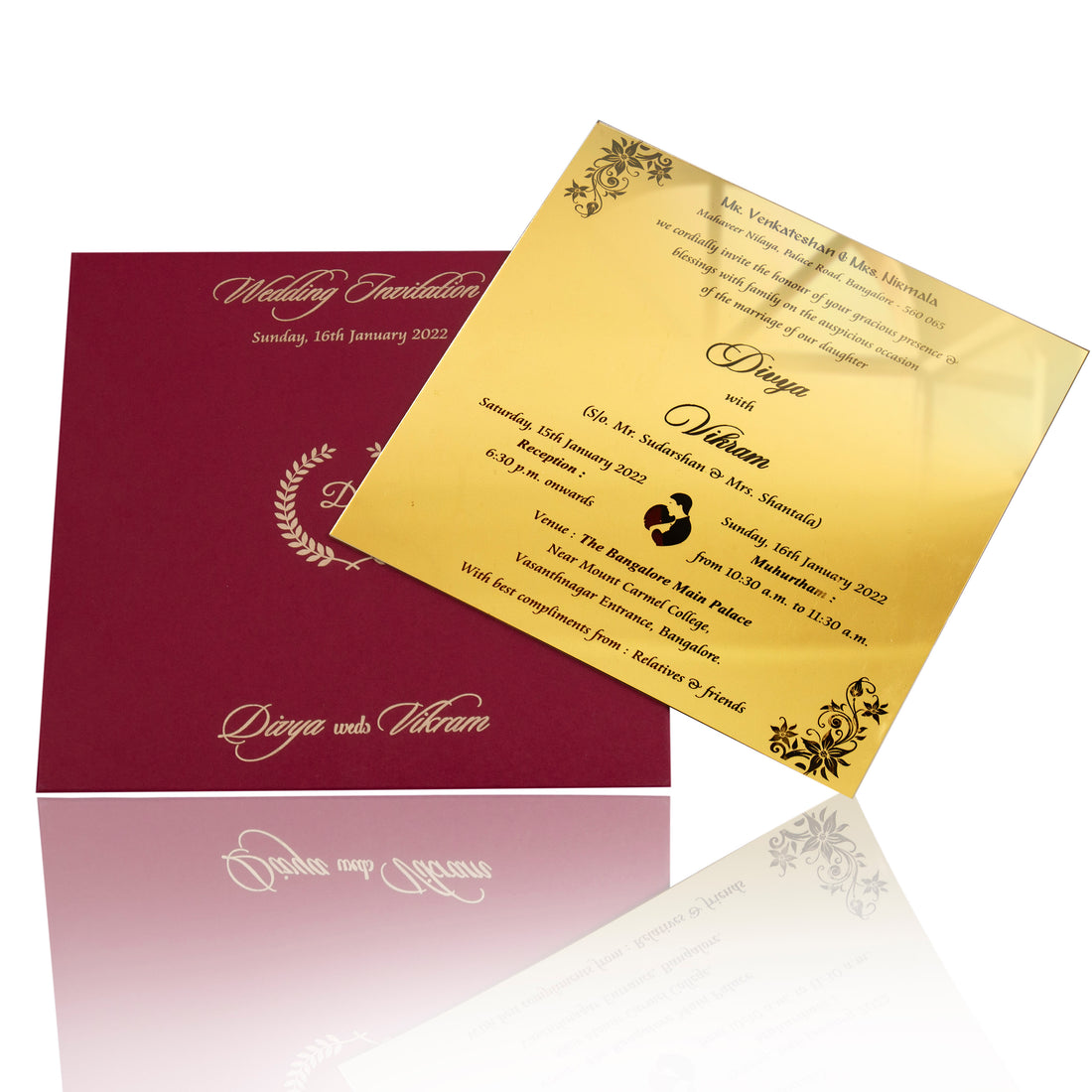 Gold Acrylic Floral Wedding Invitation Card-King of Cards