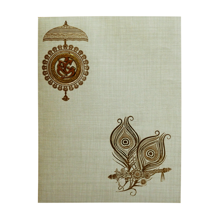 Grey Jumbo Metallic Peacock Feather And Ganesha Sticker-King of Cards