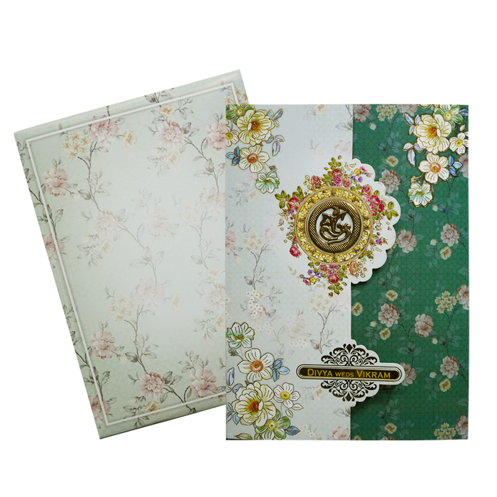 Green Floral Three-Fold Wedding Card-King of Cards
