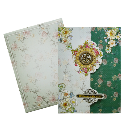 Green Floral Three-Fold Wedding Card-King of Cards