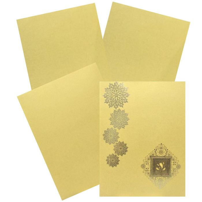Gold Metallic Floral Gold Foiling With Square Ganesha Invitation-KNK50172-King of Cards