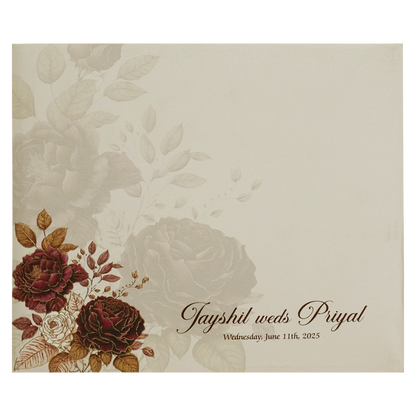 Cream Rose Padded Wedding Card-King of Cards