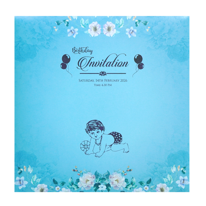Blue Floral Laser Cut Wedding Card-King of Cards