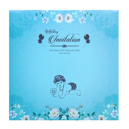 Blue Floral Laser Cut Wedding Card-King of Cards