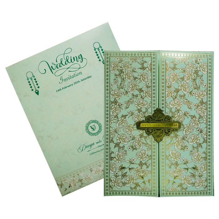Pastel Green Floral Door-Style Invitation Card-King of Cards