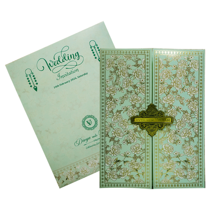 Pastel Green Floral Door-Style Invitation Card-King of Cards