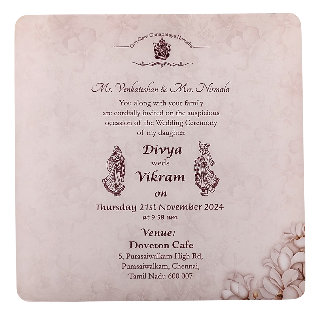 Peach Floral Single Sheet Invitation Card-KNIC7301