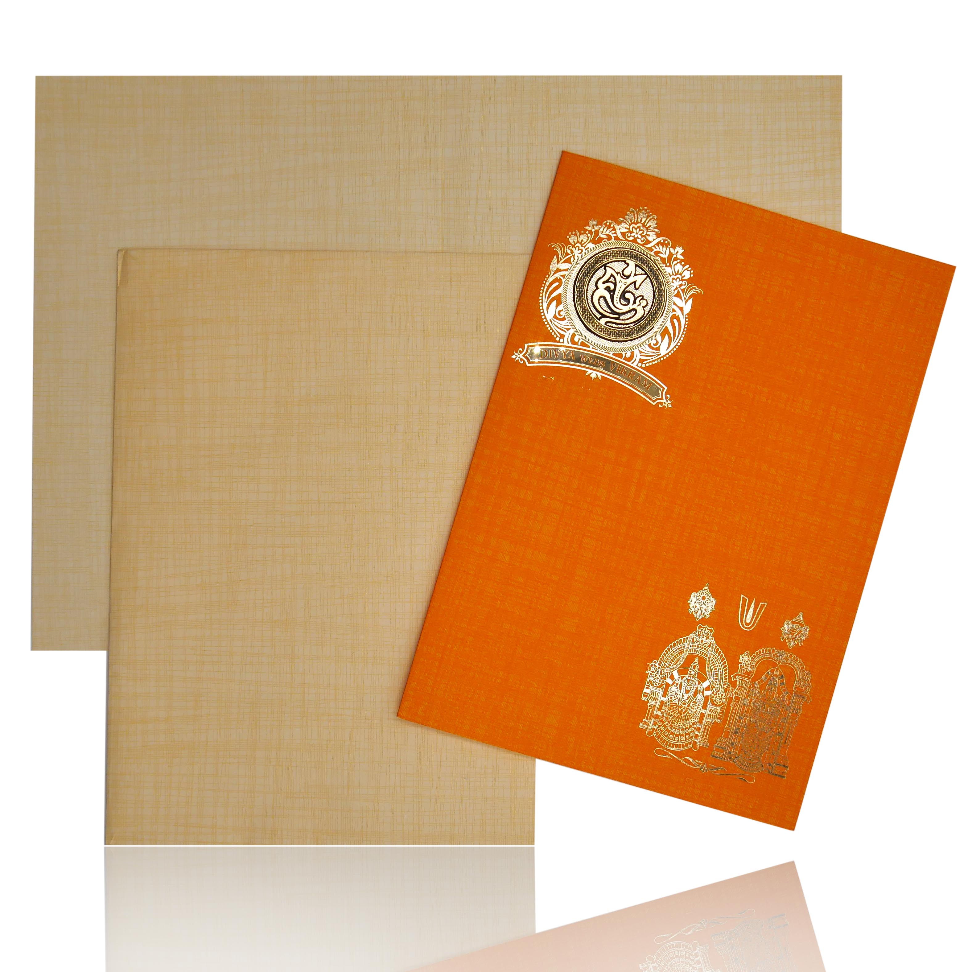 Orange Classic Paper Print Balaji And Padmavathi Hindu Invitation Cards-KNCP823O
