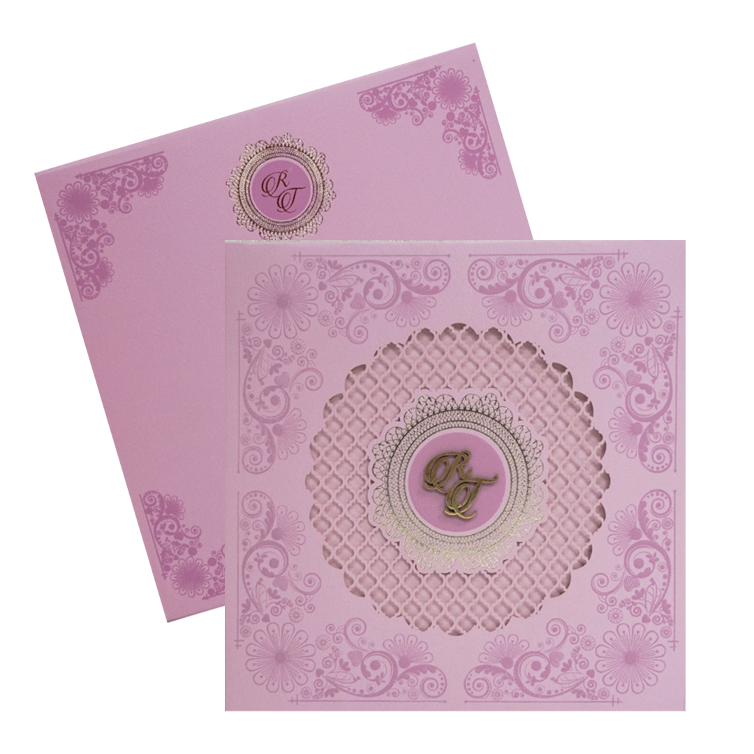 Pink Padded Laser Cut Wedding Card-KPR23300