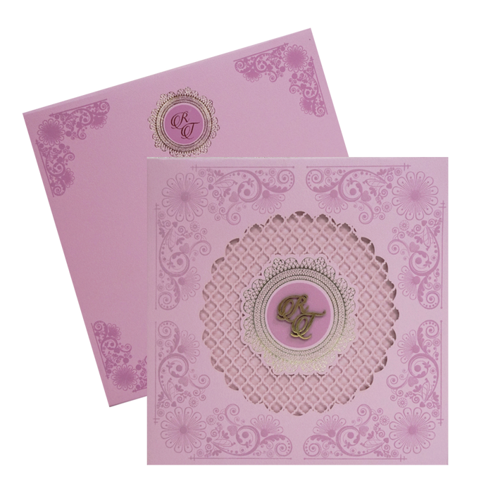 Pink Padded Laser Cut Wedding Card-King of Cards