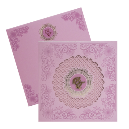 Pink Padded Laser Cut Wedding Card-King of Cards