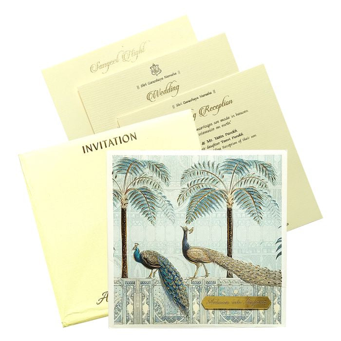 Blue Peacock Padded Nameplate Invitation Card-King of Cards