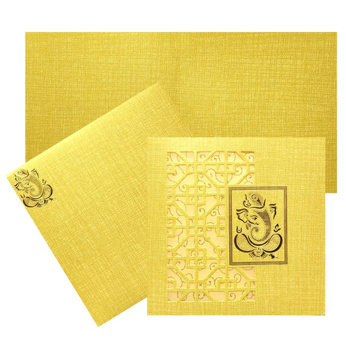 Brown Gold Metallic Laser Cut With Gold Wolly And Gold Ganesha Print-KNK833NG-King of Cards