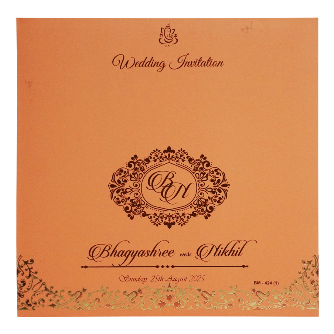 Orange Padded Marriage Wedding Card-KBM04240