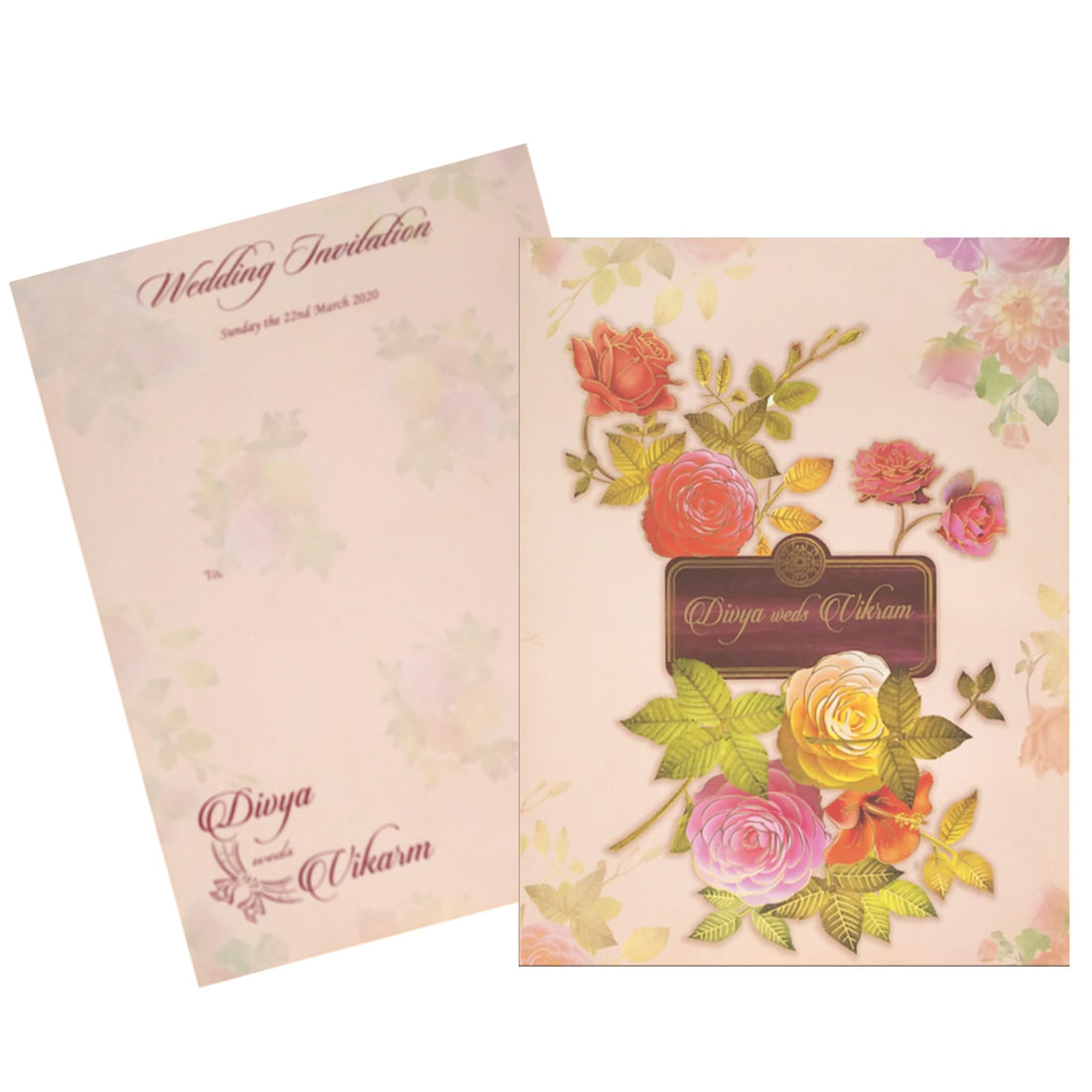 Amazing Peach Shading With Flower Design Padding Invitation Card-KNPO9503P