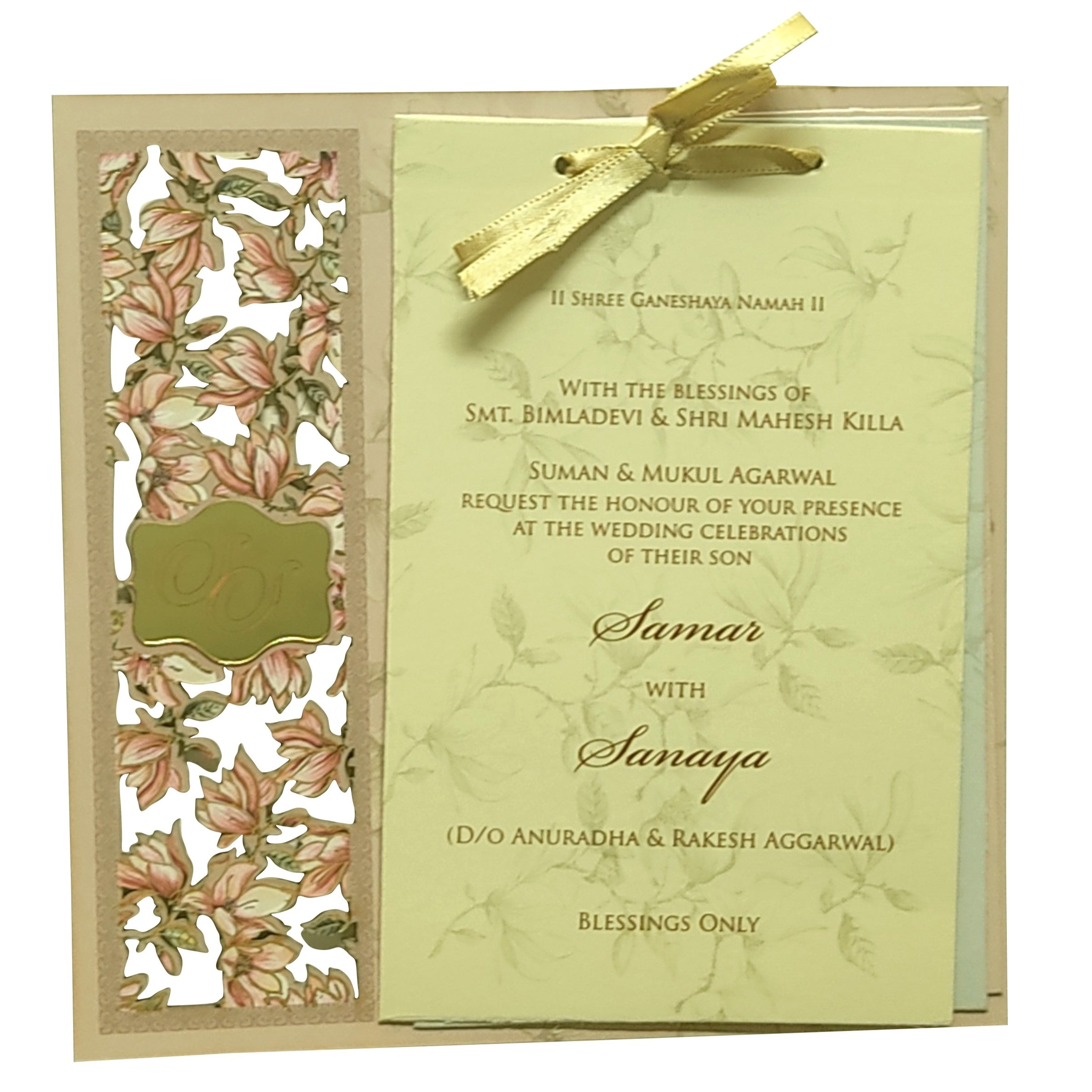 Pink floral board cut invitation card-KPR07930