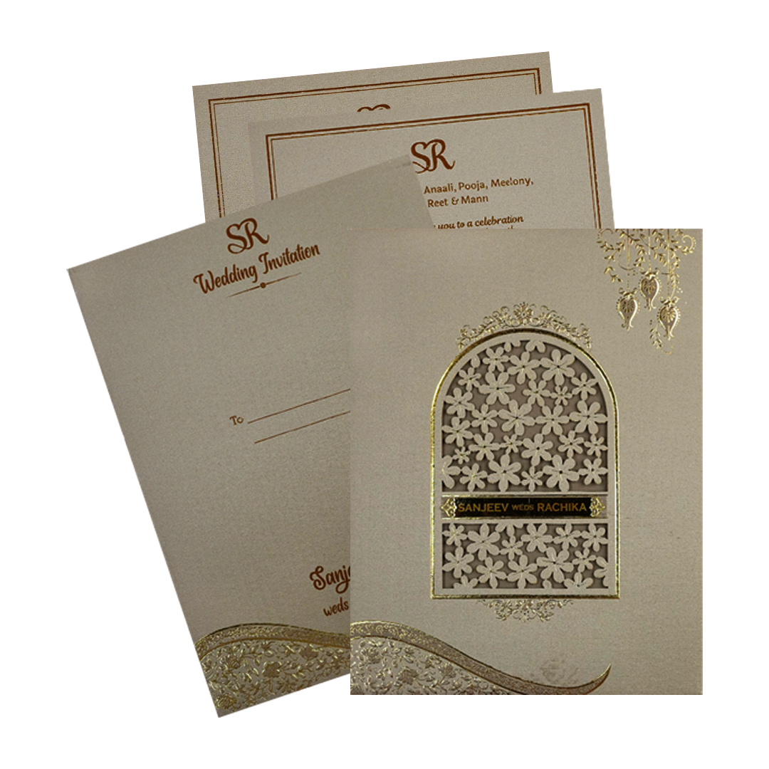 Grey Floral Padded Wedding Card-KSI64410